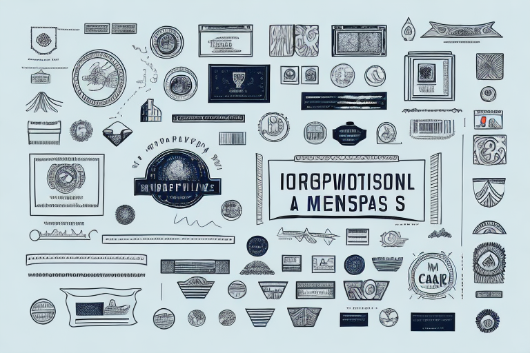 A collage of various monochromatic doodles and sketches, including shields, banners, insignias, and abstract symbols, intricately detailed with text and decorative elements in a hand-drawn style—a quick guide to creative inspiration across borders.