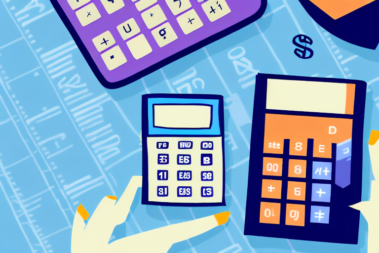 Illustration of two hands reaching for colorful cost calculators on a blue background filled with numbers and symbols. One calculator is a mix of black and orange while the other is blue. Rulers and mathematical symbols are scattered around, evoking the precision needed in calculating insurance.