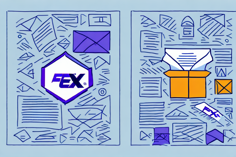 A stylized illustration features two sections. The left shows a hexagonal logo with FEX inside, evoking efficient delivery like FedEx Express Saver. The right depicts an open orange box with various shapes and lines around it, symbolizing organization and packaging.
