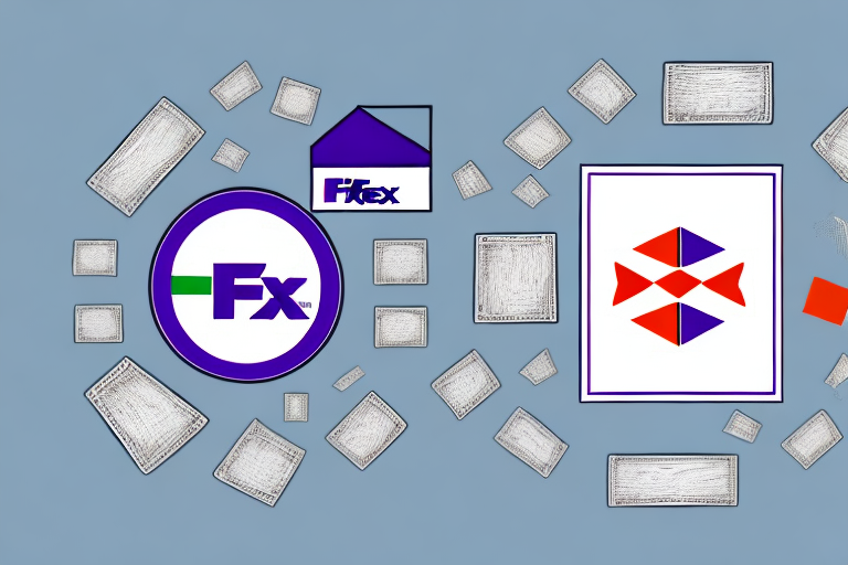 Logos of FedEx and TNT on a blue background, surrounded by various rectangular patterns in gray and white, symbolizing the reliability of FedEx International Economy.