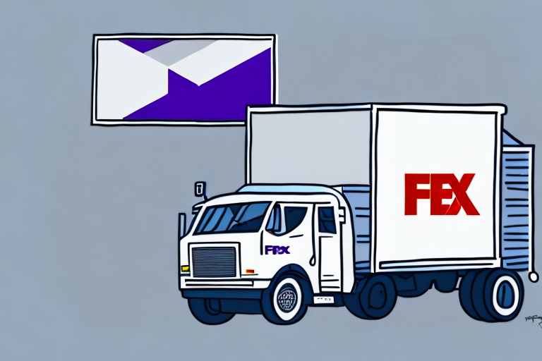 An illustration of a delivery truck featuring FEX on its side, parked under a creatively modified FedEx logo. The familiar color scheme is retained but stylized uniquely, highlighting their reputation as the best option for shipping. The background remains a simple gray.