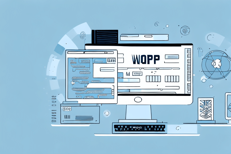 Illustration of a computer screen displaying a software interface with the text WQPP. Surrounding items include digital icons, graphs, and network symbols on a light blue background, suggesting concepts of digital connectivity, data management, and the location of UPS WorldShip Data Files.