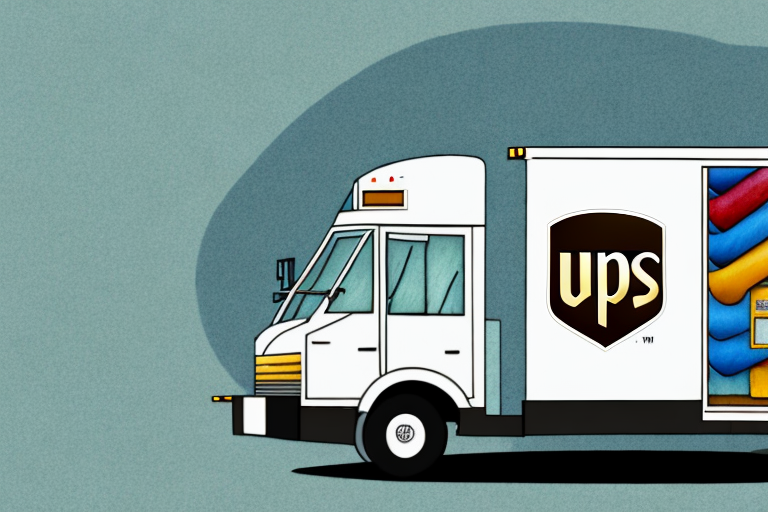 Illustration of a UPS delivery truck with its back door open, revealing colorful inflatable pool floats inside. Set against a teal background, this scene playfully hints at the UPS Charge details youd find in a comprehensive guide to summer fun essentials.
