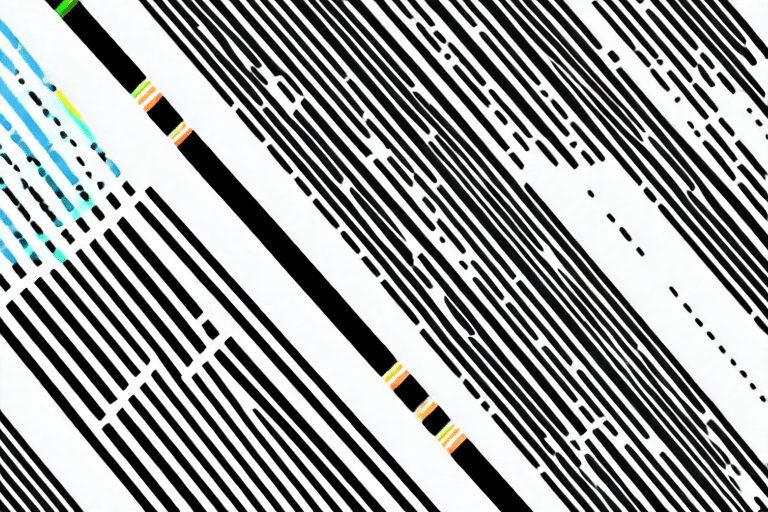 Abstract image featuring black and white vertical lines of varying thickness, intersected by diagonal lines. Some lines have small colorful segments in orange, green, and blue, adding contrast to the monochrome scheme. Ideal for design inspirations or as a free download for creative projects.