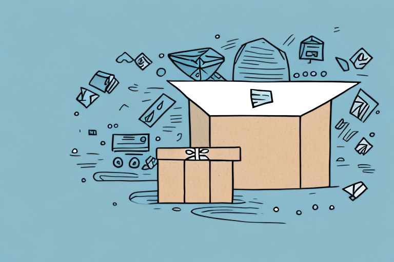 Illustration of two boxes, one open, surrounded by various envelopes and letters on a blue background, signifying mail or package delivery with FedEx. This image hints at the steps taken to resolve issues like deliveries to the wrong address.