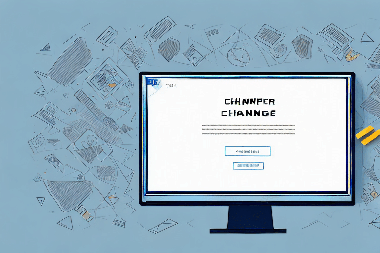 A blue computer monitor displays text with buttons labeled CHANGE and CREATE A MEMORY. Geometric shapes like calculators, gears, and pencils surround the screen, symbolizing creativity and technology. The interface includes Font Adjustment options for a personalized experience.