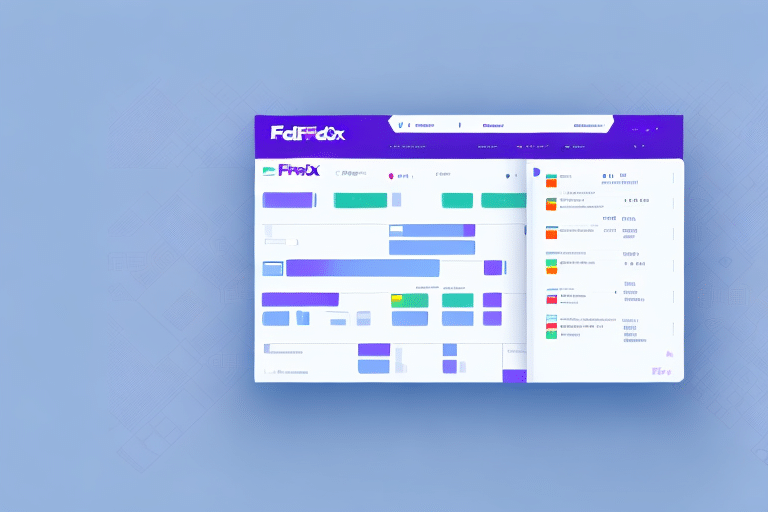 A digital dashboard interface with a blue and purple color scheme. The left side displays various charts and graphs alongside options to add, edit, or delete pickup addresses. Meanwhile, the right side shows a vertical list with colored icons and text details. The design appears modern and minimalist.