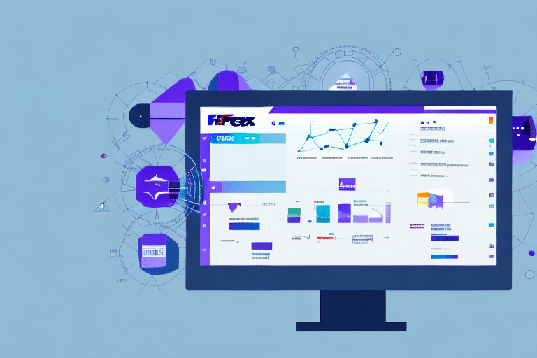 A computer monitor displays a colorful data analytics dashboard with graphs and charts. The background features abstract geometric and technological designs in purple and blue hues, offering a step-by-step guide to easily export data for further analysis.