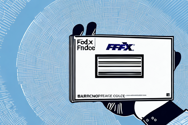 A stylized illustration shows a large black-gloved hand gently holding a white box labeled FFFX, as if it were a precious product key. The background features concentric circles on a blue backdrop, echoing the precision of FedExs delivery network.