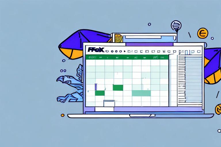Illustration of a laptop displaying a financial chart, with decorative elements like a stylized bird and an umbrella. Coins and the word Flex accent the blue backdrop, subtly hinting at themes of economy and protection—much like managing imports in Excel.