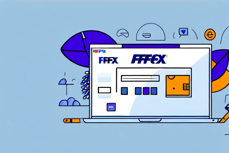 An illustration of a laptop screen displays abstract shapes with the text FFFX and FFFXFX. In the minimalistic background, digital elements like chat bubbles, clouds, and an icon hinting at account settings are featured.