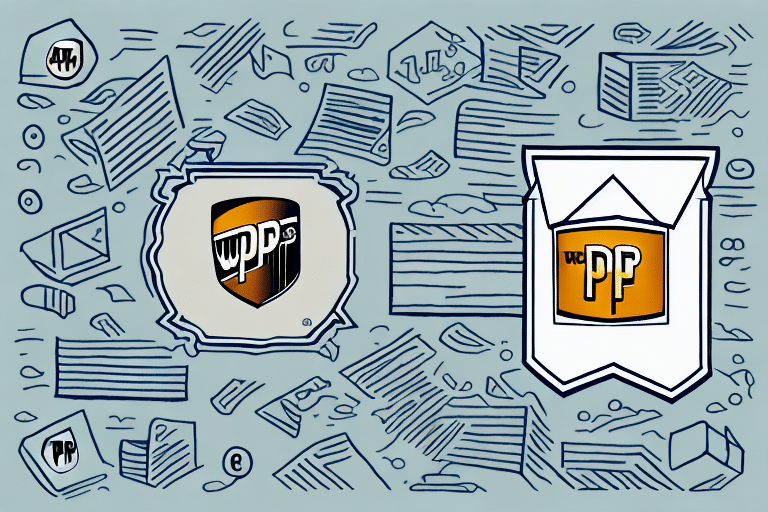 An illustration featuring two shields with WP and PP at the center, surrounded by abstract patterns and UPS WorldShip documents, forms a connection between the agency of the owner and their guarded realm against a grey backdrop.