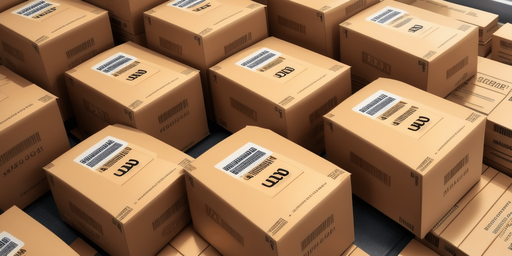 A collection of stacked brown cardboard boxes with barcodes on them, ready for shipment or storage. Using UPS WorldShip can streamline the process and print multiple labels efficiently.