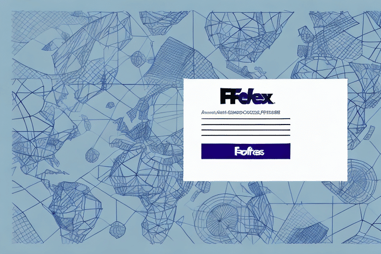 A FedEx Ship Manager label showcases various tracking numbers against a stylized, geometric world map. With abstract globe shapes and lines in blue tones, it elegantly captures the essence of global connectivity.