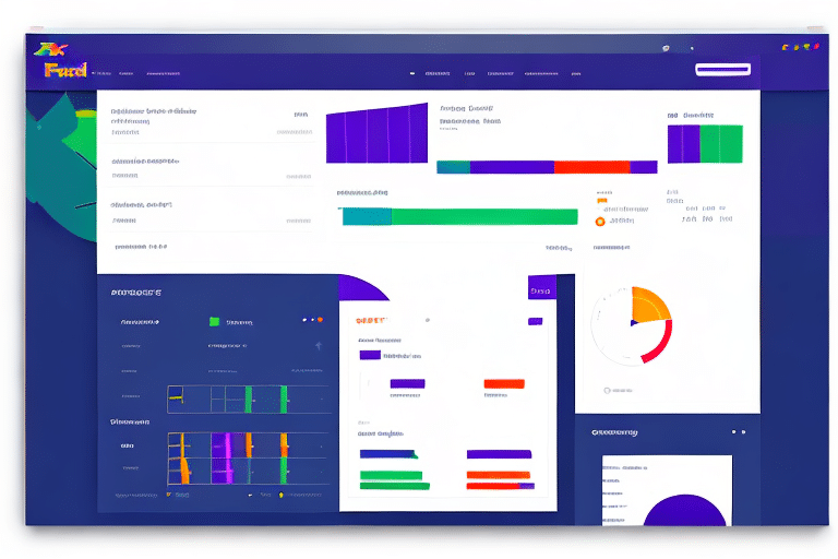 Set up a colorful dashboard displaying various charts and graphs, including bar graphs, line charts, and pie charts, on a dark blue background. The vibrant colors—purple, orange, green, and red—represent data categories with clarity as you manage third-party billing seamlessly.