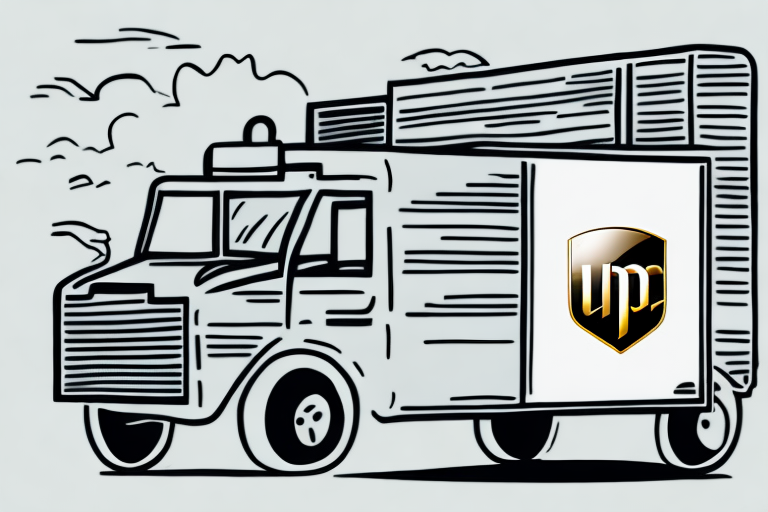 Illustration of a stylized delivery truck with a roof rack and the letters vp on its side, set against a backdrop of clouds. The design, reminiscent of UPS branding, features bold black lines and simple shading, hinting at the transport of high-value packages.