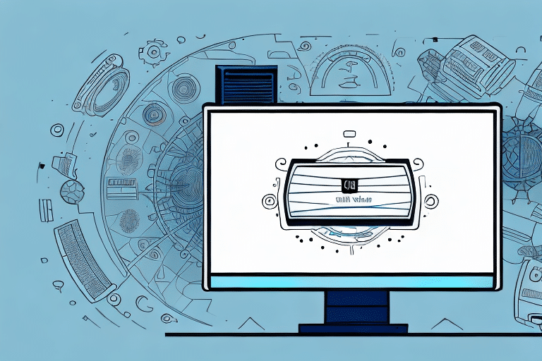 Illustration of a computer monitor displaying a central lock icon with data circuits, symbolizing cybersecurity and digital protection. The light blue background features various digital symbols alongside hints of UPS Worldship elements, reflecting secure shipping software integration.