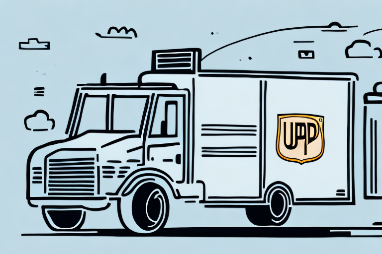 Illustration of a delivery truck with a stylized UPD logo on its side, set against a light blue background. The truck, reminiscent of the reliable UPS ARS Ground fleet, is outlined in black with minimal detail, and there are simple cloud shapes in the sky.