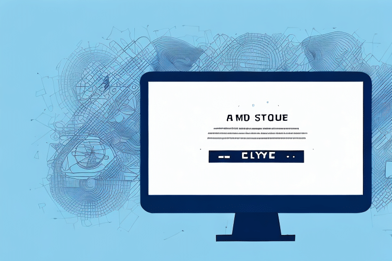 A computer monitor displays pixelated text with a mix of letters and symbols against a blue background. Abstract geometric shapes and circuit-like designs surround the screen, evoking a digital theme tangled in troubleshooting, reminiscent of a batch import error.