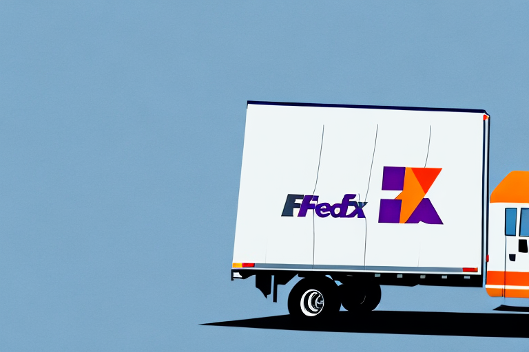 Illustration of a FedEx delivery truck on a plain background. The truck, showcasing the FedEx logo prominently on its side, suggests the efficiency of FedEx Ground Rates with a partial view of the truck cab in orange and white.