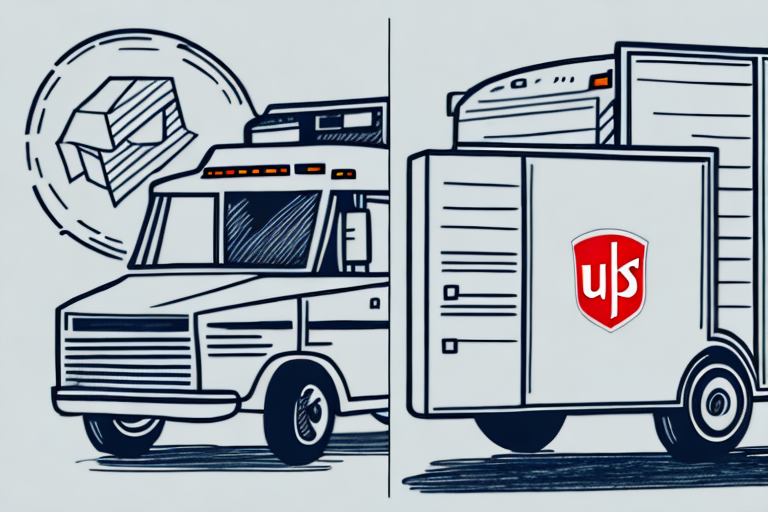 Illustration of a delivery truck, divided into two sections. The left displays a frontal view with a package icon above it. The right shows a side view of the truck featuring the distinctive u|s logo on the open back door, highlighting the difference in design akin to UPS or USPS vehicles.