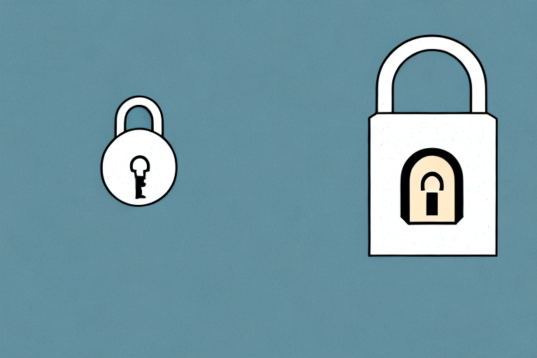 A minimalist illustration featuring a small silver lock with a keyhole on the left and a larger white lock with a black keyhole on the right, symbolizing understanding password requirements against a solid teal background.
