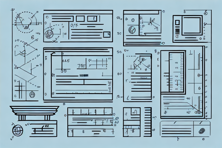 A complex blueprint featuring technical diagrams, charts, and schematics spread across a light blue background. Elements include geometric shapes, lines, measurements, and symbols, offering an understanding of engineering or architectural plans focused on maximum dimensions.