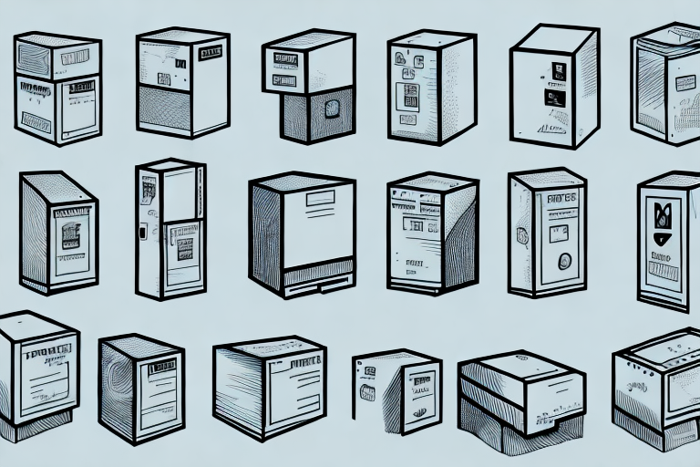 Illustration of various vintage vending machines arranged in rows, each showcasing unique designs, sizes, and intricate details like buttons and coin slots. The light blue background highlights the machines black and white drawings, creating a striking contrast.