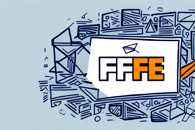 Illustration of an FFFE code on a paper surrounded by doodles of envelopes and paper planes, resembling the whimsical journey of a large FedEx box, set against a light blue background.
