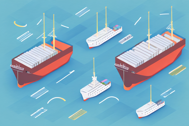 This illustration, titled Understanding Carrier, depicts cargo ships and small vessels on a blue ocean. Three large container ships, emblematic of carrier in shipping, navigate alongside two smaller boats, with abstract lines illustrating movement across the water.