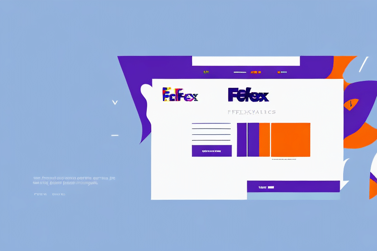 A stylized website design concept highlights the logo FedEx, creatively altered to read FeLex. This vibrant layout, echoing a FedEx Ship Manager interface, showcases purple and orange against a blue background, adorned with text boxes and abstract shapes.