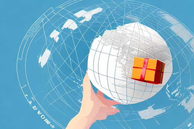 An illustration depicts a hand cradling a globe with a small gift box attached, set against a digital map overlay. This imagery evokes themes of global communication and delivery, symbolizing worldwide connection and exchange akin to understanding UPS International Shipping Rates.