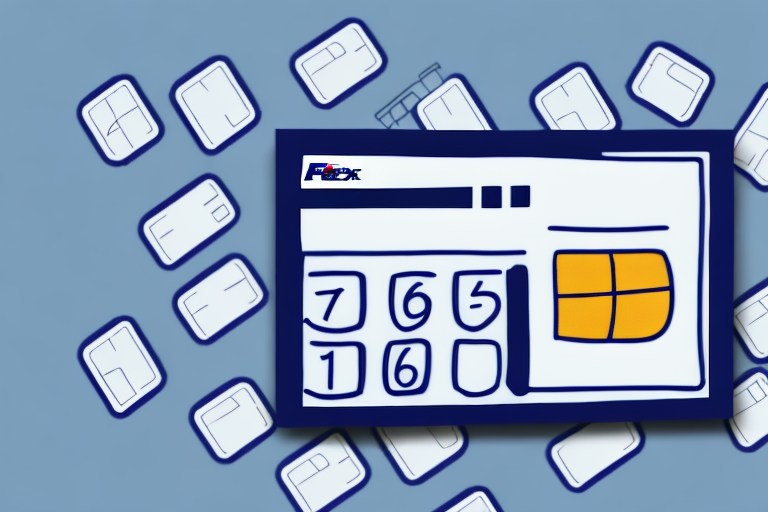 Illustration of a stylized calculator with a large keypad on a blue background, perfect for calculating your FedEx Dimensional Weight. Multiple smaller calculator icons are scattered around. The large calculator features a display and the Easy Calculator logo in the top left corner.