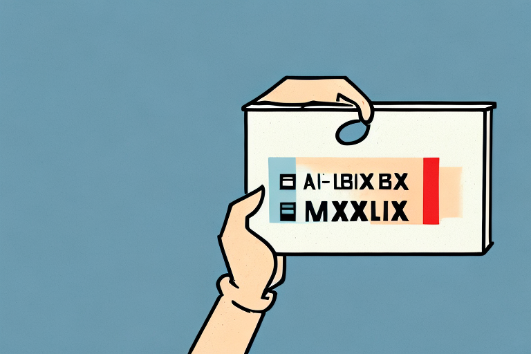 A hand holds a white card imprinted with black block patterns, resembling text, against a solid teal background. This minimalist composition highlights the hand and card prominently in the center, offering a clear understanding of dimensions akin to an Amazon FBA box size limit.