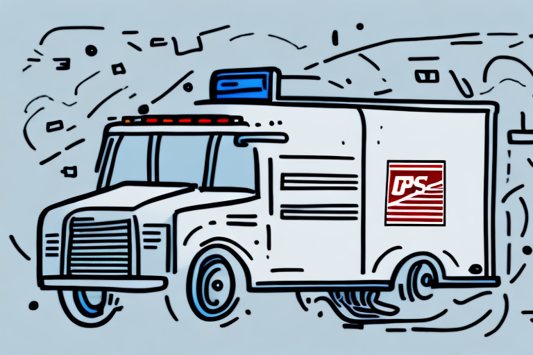 Illustration of a mail delivery truck with a red and white logo, surrounded by flying letters and envelopes. The cartoon style captures the swift transfer package service, highlighting the trucks movement and speed.