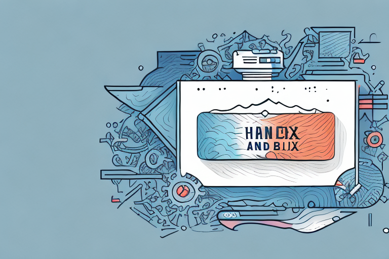 A digitally illustrated cassette tape labeled HAN DIX AND BLIX showcases abstract geometric and mechanical patterns, like gears and circuit lines. It resembles components found in shipping box measurements, all set against a blue background with a computer monitor nearby.