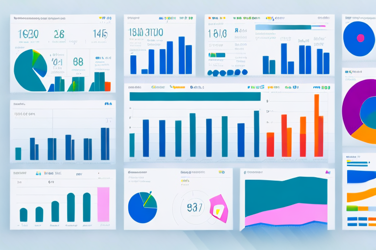 A vibrant collage of colorful charts and graphs, including bar graphs, pie charts, and line graphs, showcasing the power of data as seen on an Amazon Logistics Dashboard against a light backdrop.