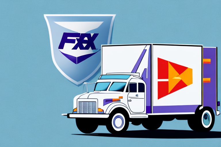 Illustration of a delivery truck with a shield-shaped FX logo in the background, capturing the essence of FedEx. The truck features a stylized red and yellow arrow on its side, symbolizing speed and precision, set against a light blue background. This represents more than just delivery—its about reliability.