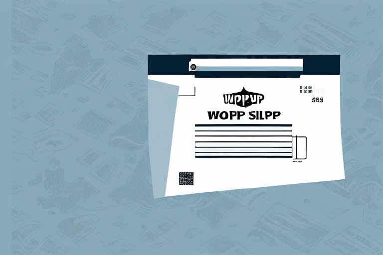 An illustration of a white plastic storage bag labeled WOPP SILPP with a black header and zipper lock. The bag features a barcode, bold text, and a tracking number. The background is light blue with faint sketches of various household items.