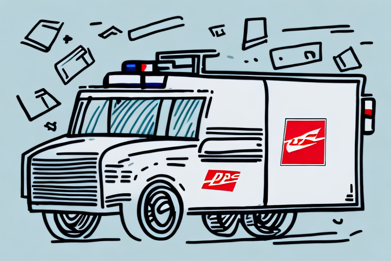 An illustration of an armored truck with company logos racing forward, featuring large wheels and a blaring siren. Banknotes and important documents swirl protectively in the air around it. Protect Your Packages is subtly highlighted against a plain light blue background.