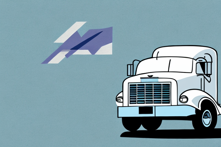 A stylized illustration of a white semi-truck with an abstract logo on its side evokes the efficiency of a FedEx pickup. The background is solid light blue, and theres a geometric design resembling a checkmark in shades of blue in the upper left corner, adding to its modern appeal.