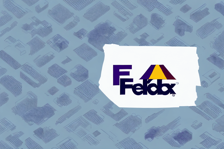 Logo of Feldax with stylized text and a roof-like triangle above the letters. The background, reminiscent of the FedEx Ship Manager interface, is textured with abstract shapes in various shades of blue.