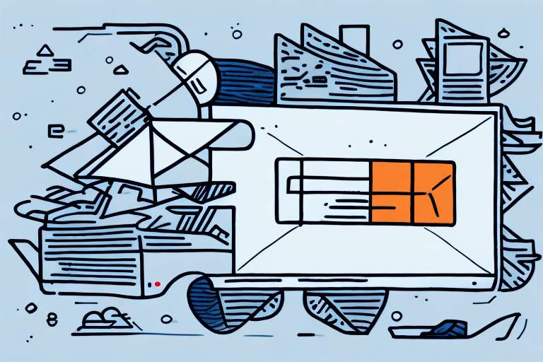 An illustration of a computer screen showing email and task management icons, surrounded by symbols like a shopping cart, envelope, and graph. Amidst this digital hub, the FedEx Ship Manager suggests seamless integration of postal code shipping tools against a light blue backdrop.