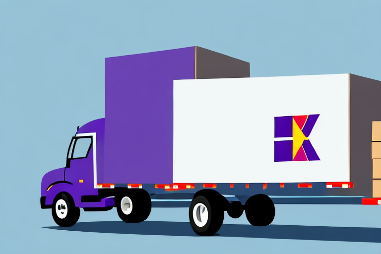 Illustration of a purple semi-truck with a white cargo trailer featuring a colorful geometric logo, set against a light blue background, capturing the essence of understanding freight shipping.