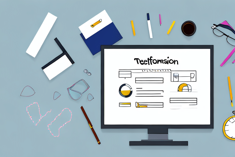 A desk with a computer screen displaying graphs and text, illustrating insights on customer retention. Surrounding the screen are scattered office supplies, including sticky notes, pens, glasses, a cup of coffee, and a clock, all set against a light blue background.