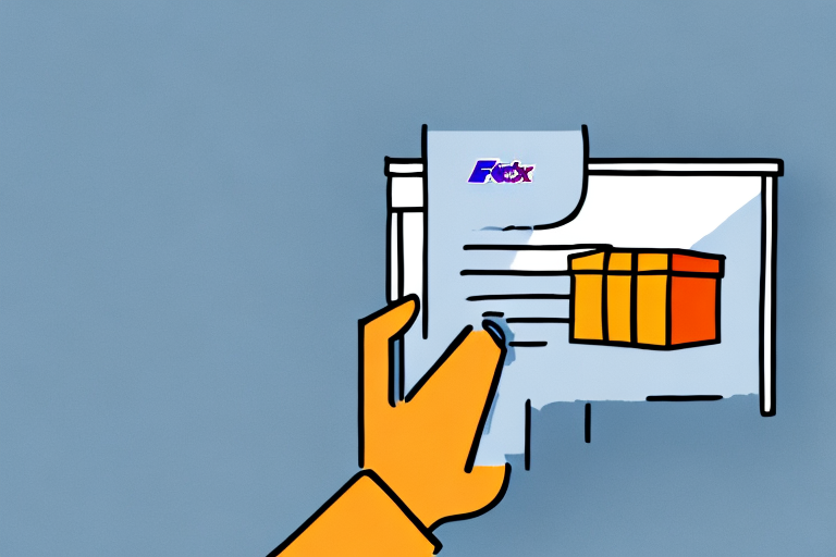 A cartoon hand points to a folded delivery notice with the logo Fox, set against a blue background. The notice, featuring a box icon that likely signifies package delivery, suggests setting up a Signature on File service for seamless deliveries.