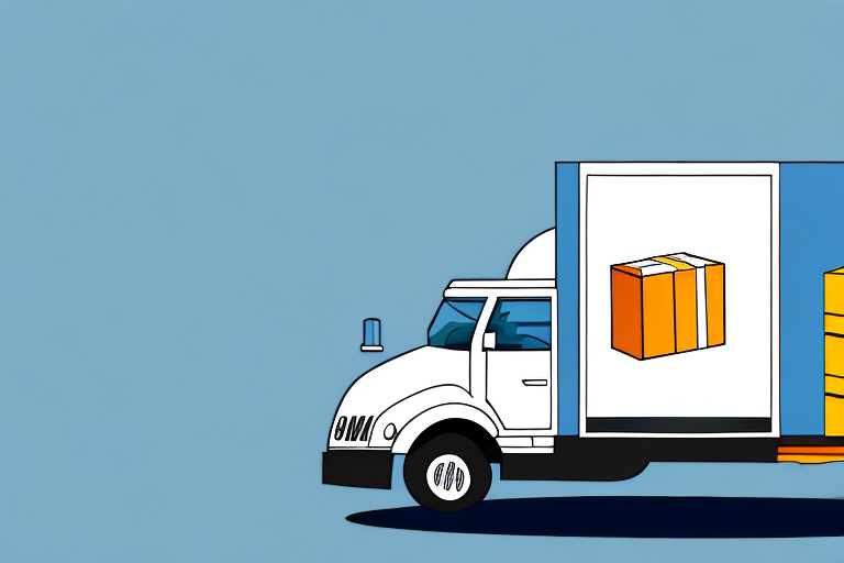 Illustration of a white delivery truck featuring a large cardboard box graphic on the side, capturing the essence of a reliable delivery service, set against a light blue background.