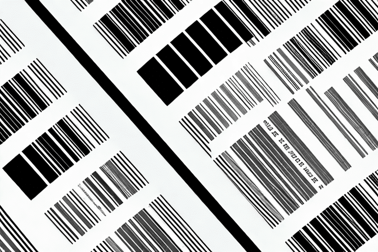 An abstract composition featuring numerous black and white barcode patterns arranged at various angles, reminiscent of FedEx barcode issues, creates a geometric and modern visual effect.