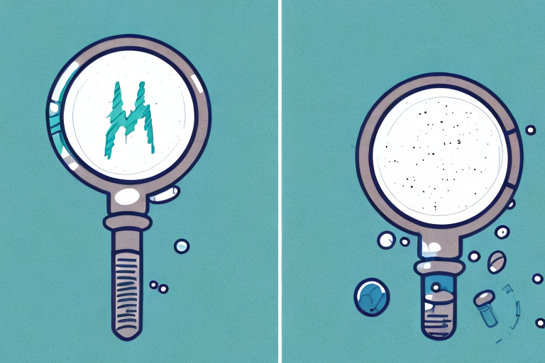 Two panels feature magnifying glasses in a nod to Product Comparison Tools. The left glass reveals a bold M on a teal background, symbolizing creation. The right glass is shattered, its broken pieces scattered on the same colored backdrop, hinting at the dynamic nature of business assessments.