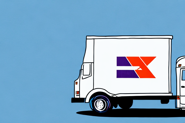 A delivery truck against a blue background features a stylized red and purple logo resembling an arrow, highlighting its capability to efficiently ship frozen food.